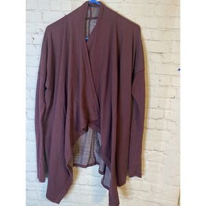 BCG One Piece Long Sleeve Open Front Compfy Fleece - Plum M Top